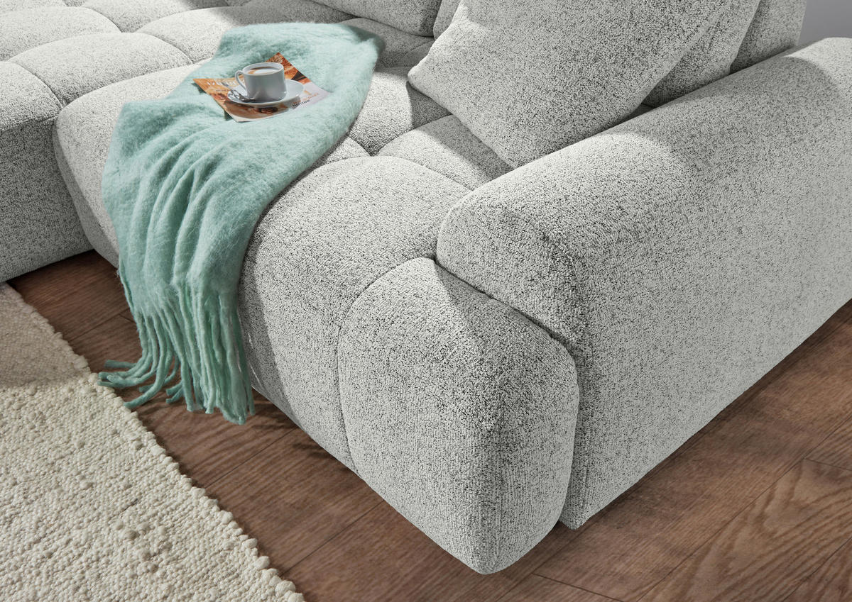 Ecksofa mit Funktion Creme Flachgewebe Zierkissen, Rückenkissen, Bettkasten, Schlaffunktion, Rücken echt, Liegefläche im Originalstoff  - Creme/Schwarz, KONVENTIONELL, Kunststoff/Textil (190/277cm) - Carryhome