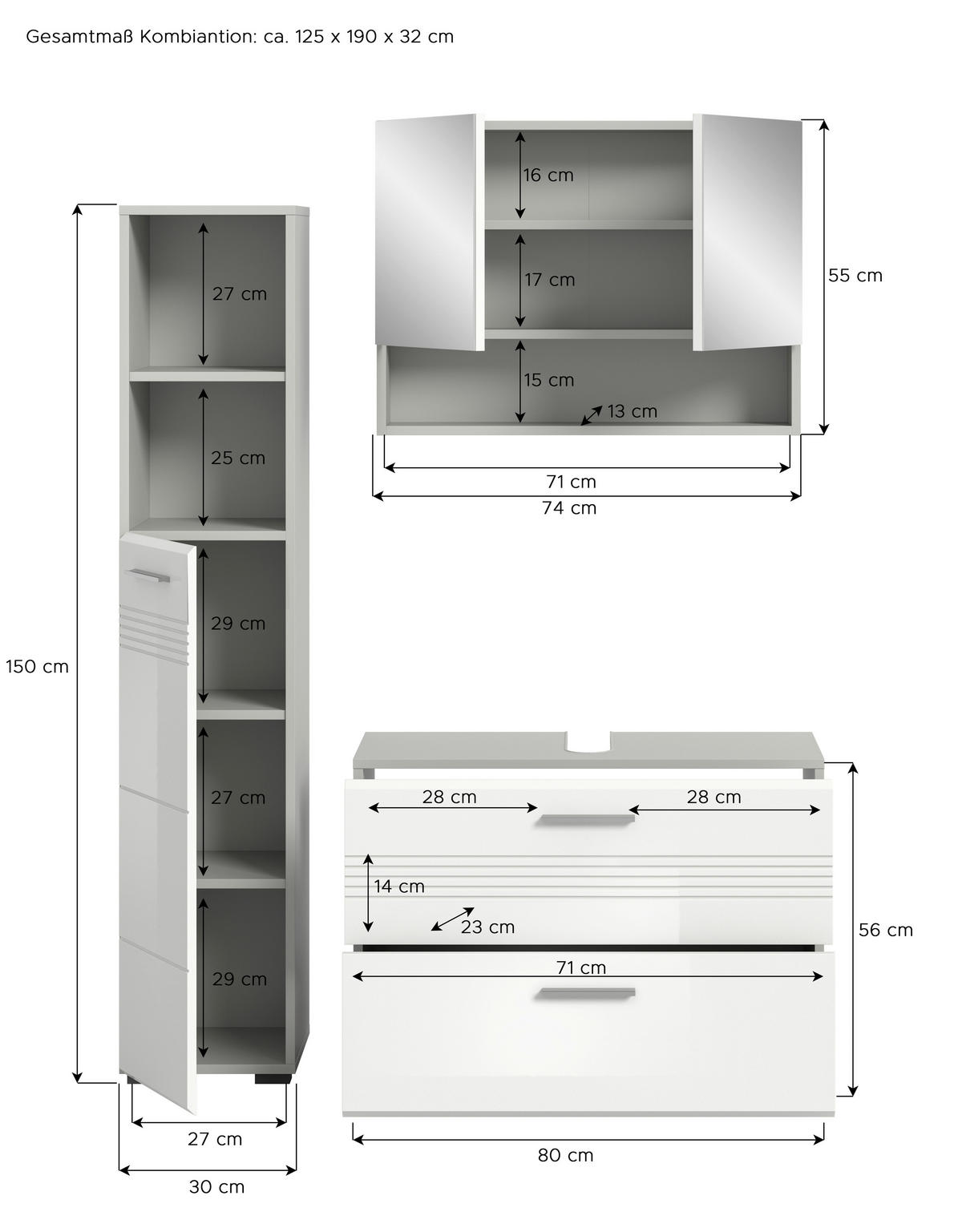 BADEZIMMER 3-teilig  in 110 cm  - Chromfarben/Weiß Hochglanz, MODERN, Holzwerkstoff/Kunststoff (110cm) - MID.YOU