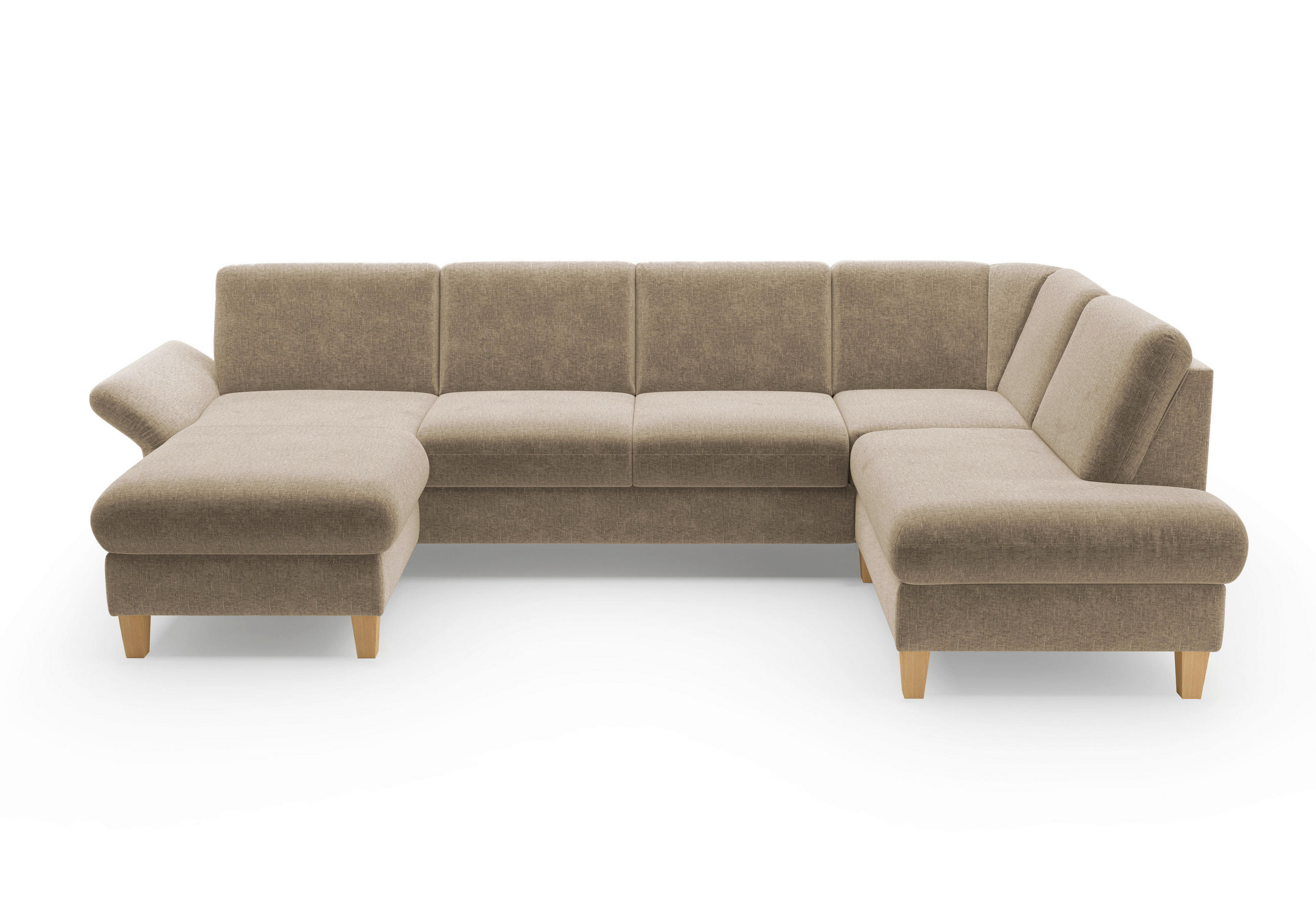 WOHNLANDSCHAFT Hellbraun Flachgewebe  - Hellbraun/Eichefarben, KONVENTIONELL, Holz/Textil (164/314/195cm) - Sit & More