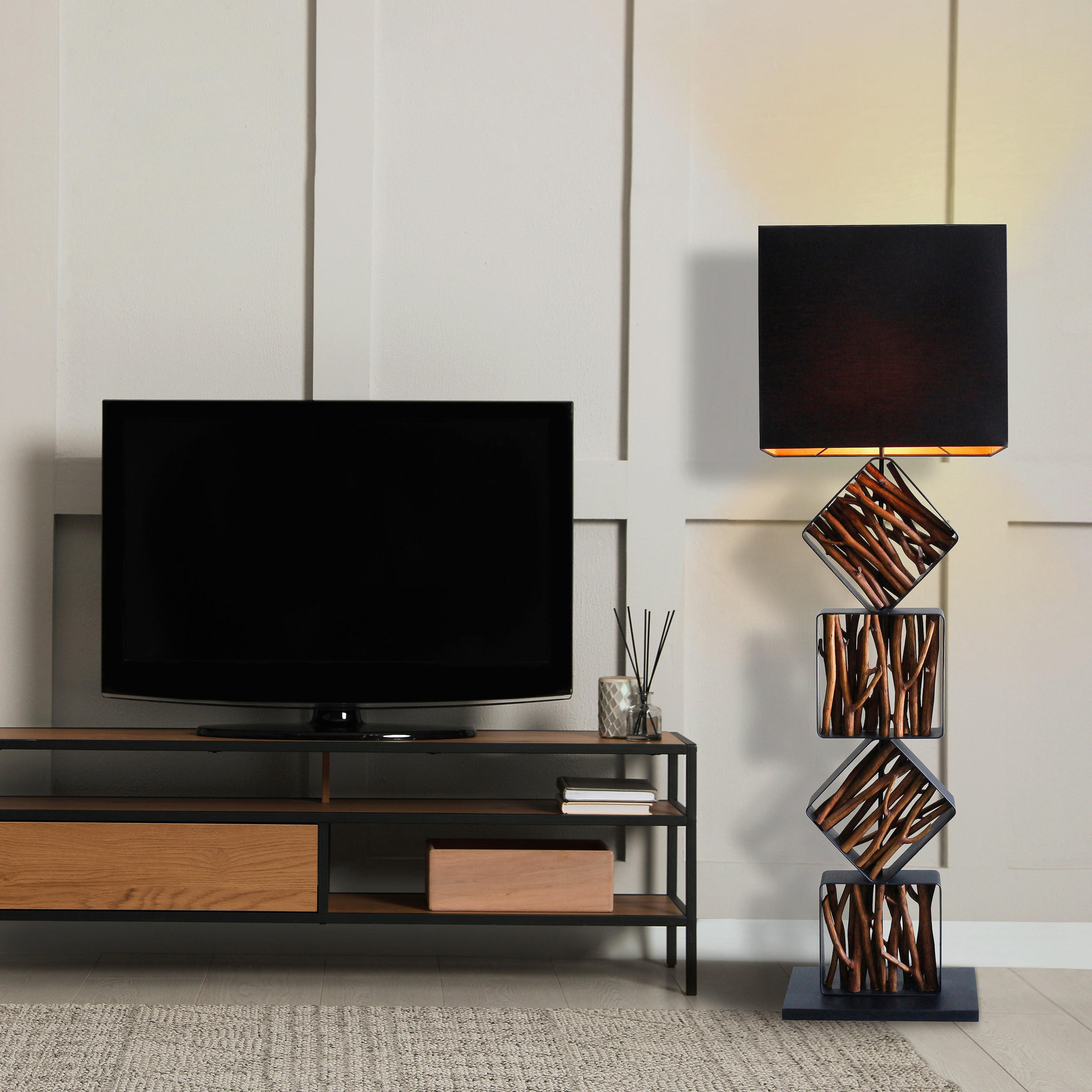 STEHLEUCHTE  40/155/20 cm   - Goldfarben/Schwarz, Design, Holz/Textil (40/155/20cm) - P & B