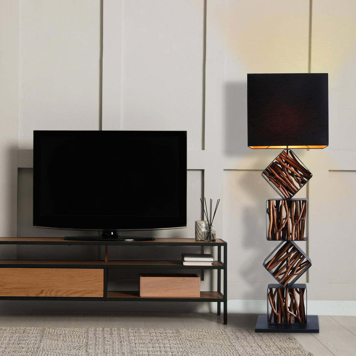 STEHLEUCHTE  40/155/20 cm   - Goldfarben/Schwarz, Design, Holz/Textil (40/155/20cm) - P & B