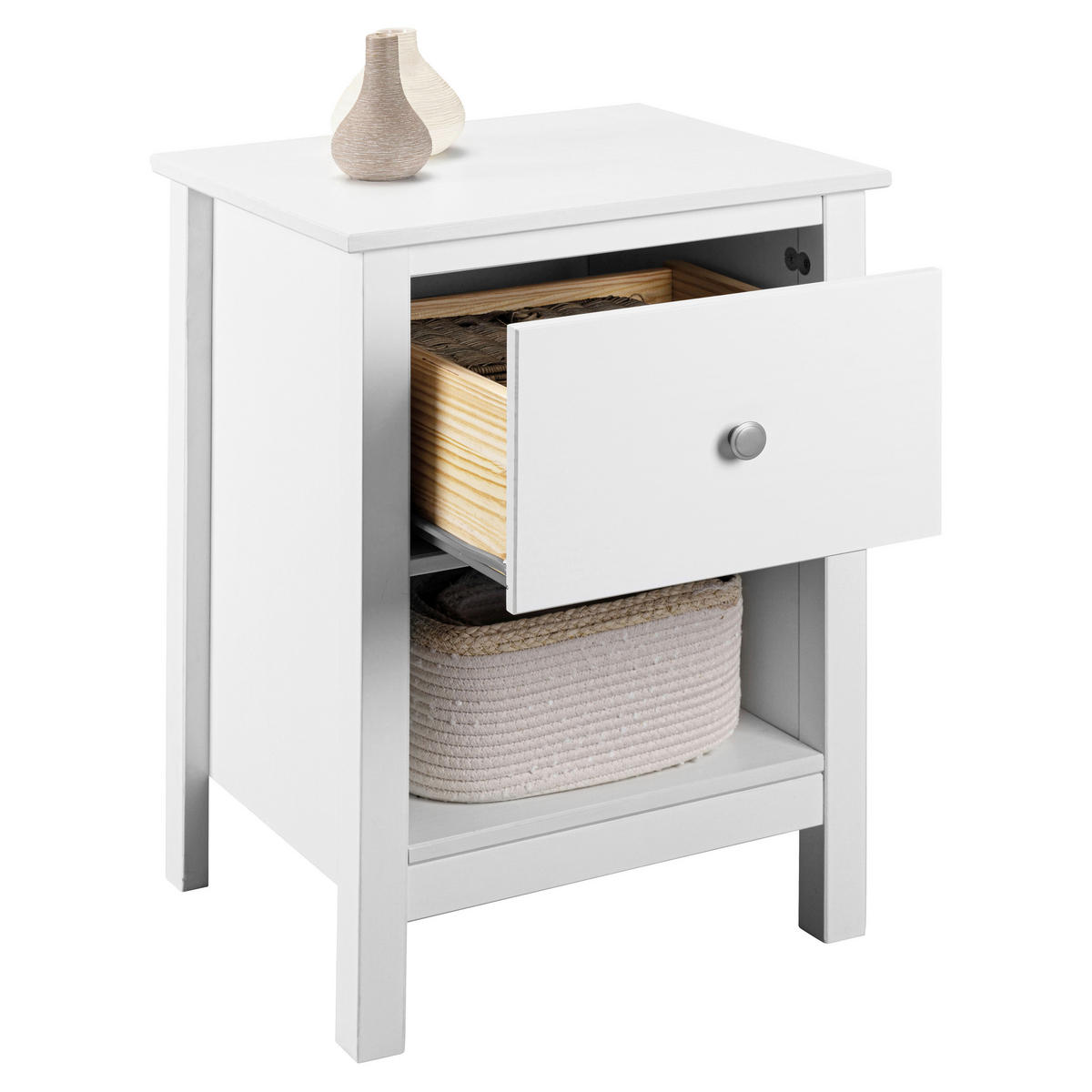 NOĆNI ORMARIĆ bijela   - bijela/srebrne boje, Moderno, metal/drvo (47/66/40cm)