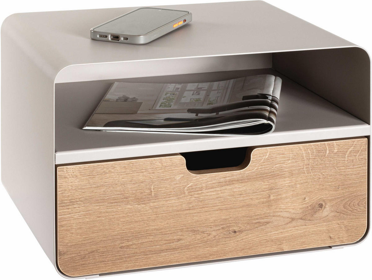 NACHTSCHRANK 38/25/30 cm  - Kaschmir/Eichefarben, MODERN, Holzwerkstoff/Metall (38/25/30cm)