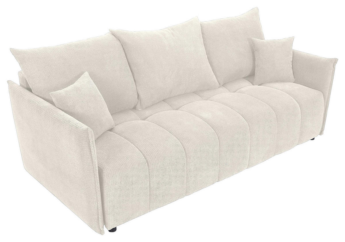 SCHLAFSOFA Plüsch Creme  inkl. Zierkissen, Rückenkissen, Bettkasten, Schlaffunktion, Rücken echt, Liegefläche im Originalstoff  - Creme/Schwarz, KONVENTIONELL, Kunststoff/Textil (200/73/105cm) - Carryhome