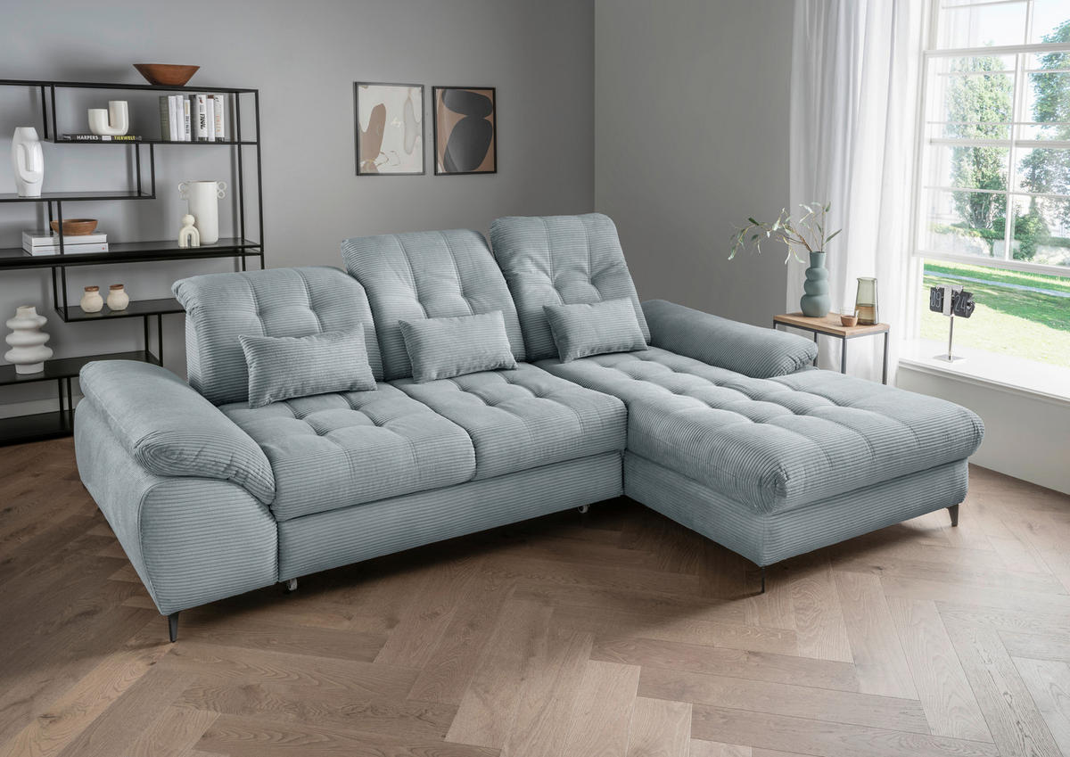 ECKSCHLAFSOFA in Cord Hellblau  - Schwarz/Hellblau, Modern, Textil/Metall (273/189cm) - Livetastic