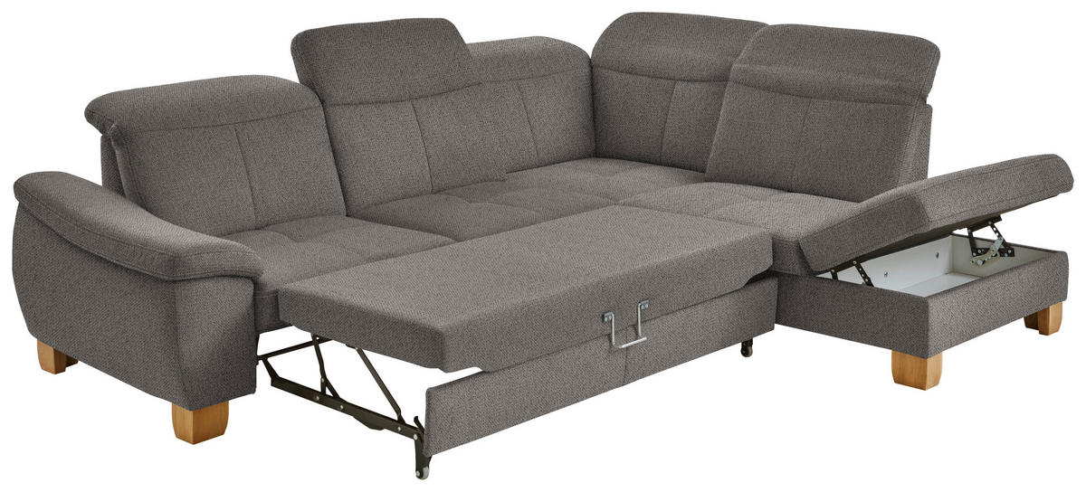 ECKSOFA in Flachgewebe Braun  - Wildeiche/Braun, Natur, Holz/Textil (301/243cm) - Voleo