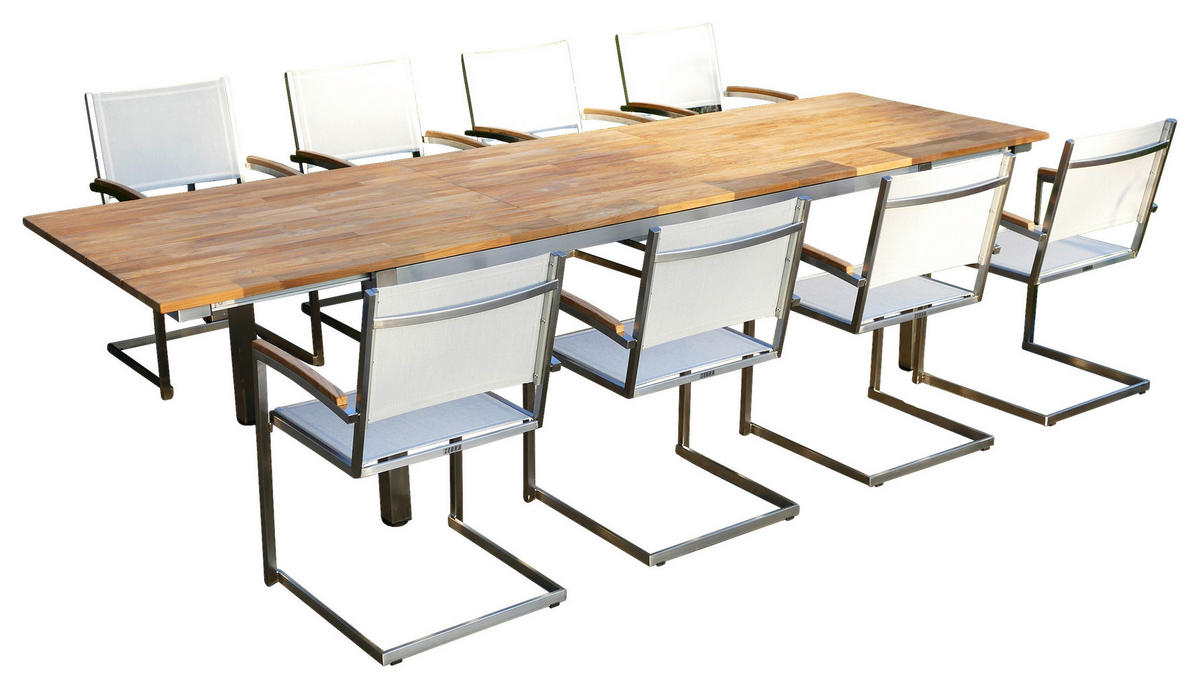 GARTENTISCH 230-310/100/75 cm Holz, Metall rechteckig  - Edelstahlfarben/Teakfarben, MODERN, Holz/Metall (230-310/100/75cm) - Zebra 
