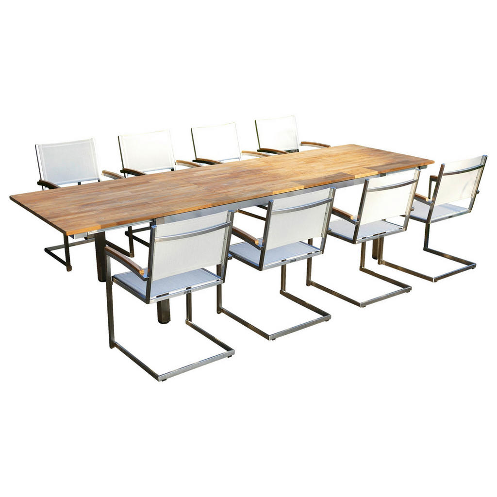 Thumbnail - Zebra Gartentisch, Teak, Edelstahl, Holz, Metall, Teakholz, massiv, rechteckig, eckig, 100x75x230-310 cm, ausziehbar, G...