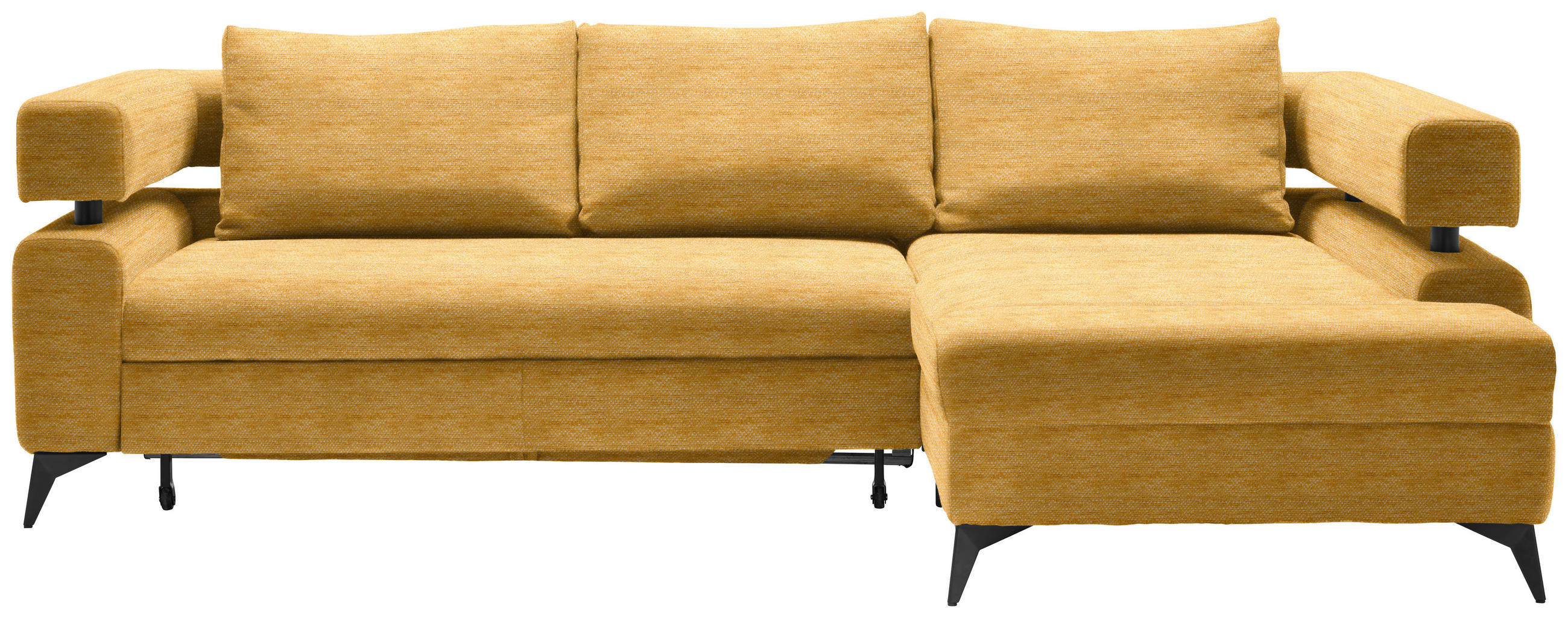 ECKSOFA in Chenille Currygelb  - Currygelb/Schwarz, KONVENTIONELL, Textil/Metall (265/184cm) - Hom`in