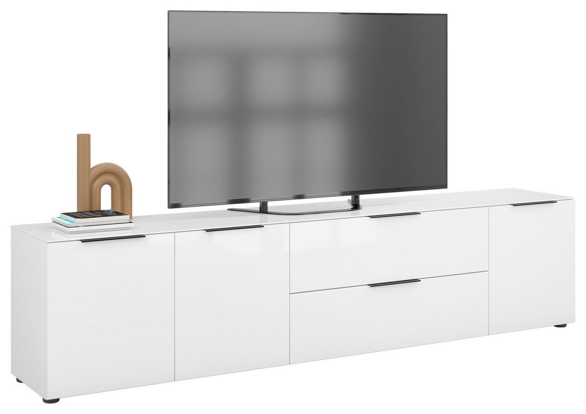 LOWBOARD Style  in 225/53,9/40 cm  - Weiß Hochglanz/Schwarz, Basics, Glas/Holzwerkstoff (225/53,9/40cm)