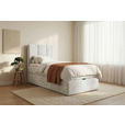 BOXBETT 90/200 cm,  in Beige, Matratze, gepolstertes Kopfteil, Bettkasten, Topper, H3 = fest  - Beige/Schwarz, Design, Holzwerkstoff/Kunststoff (90/200cm) - Esposa