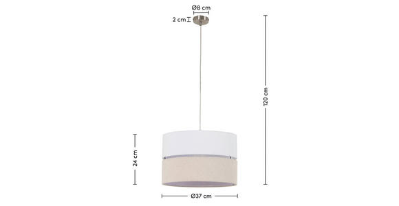 HÄNGELEUCHTE 37/120 cm  - Beige/Weiß, MODERN, Kunststoff/Textil (37/120cm) - Novel