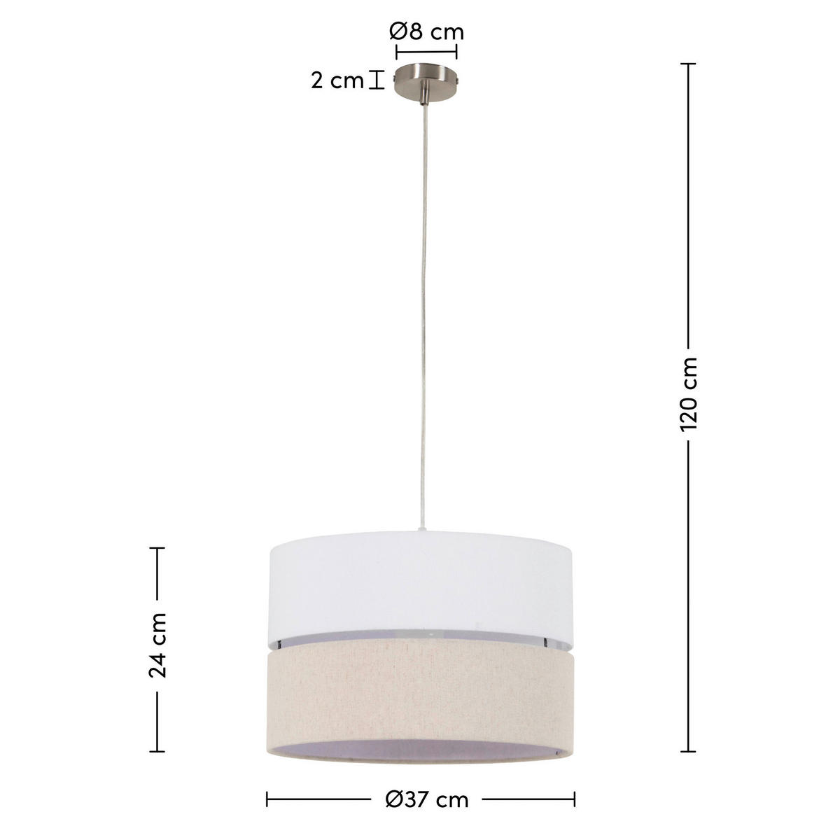 HÄNGELEUCHTE 37/120 cm   - Beige/Weiß, MODERN, Kunststoff/Textil (37/120cm) - Novel