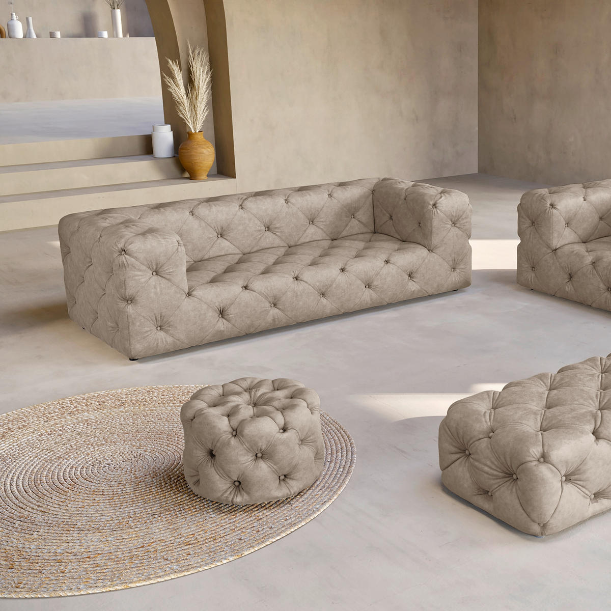 3-SITZER-SOFA Mikrofaser Cappuccino  - Schwarz/Cappuccino, Design, Kunststoff/Textil (230/71/100cm) - P & B