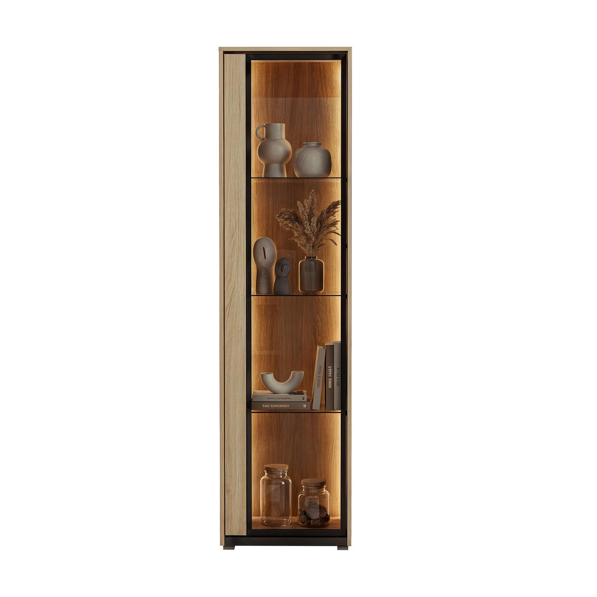 VITRINE Schwarz, Eichefarben  - Eichefarben/Schwarz, Modern, Glas/Holzwerkstoff (50/190/34cm) - Stylife