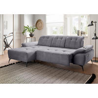 ECKSOFA FIORE in Cord Grau Kopfteilverstellung, Sitzvorzug  180/280 cm  - Schwarz/Grau, MODERN, Textil/Metall (180/280cm) - Livetastic