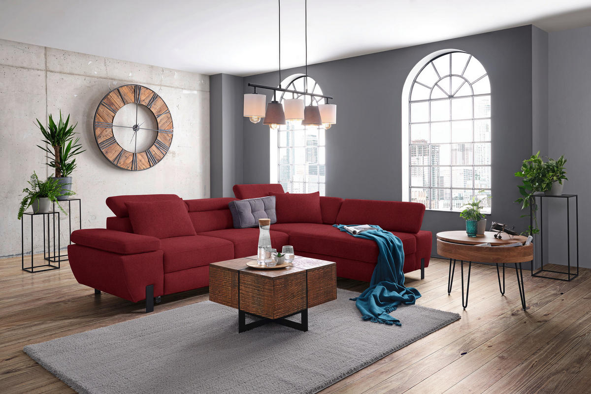 HÖRNSOFFA i vävt tyg vinröd  - vinröd/svart, Modern, metall/trämaterial (277/90/189cm) - MID.YOU