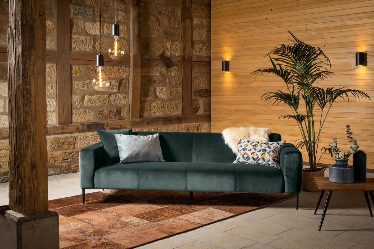 TŘÍMÍSTNÁ POHOVKA, textil, zelená - černá/zelená, Moderní, kov/textil (250/76/86cm) - W.Schillig