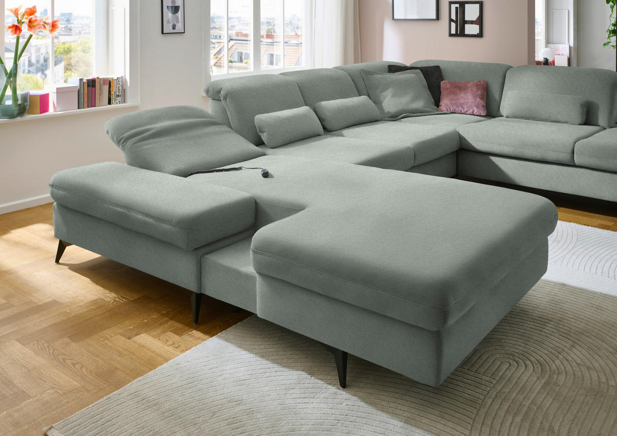 WOHNLANDSCHAFT Chenille Hellgrau  - Hellgrau/Schwarz, Design, Textil/Metall (198/364/255cm) - Beldomo Style