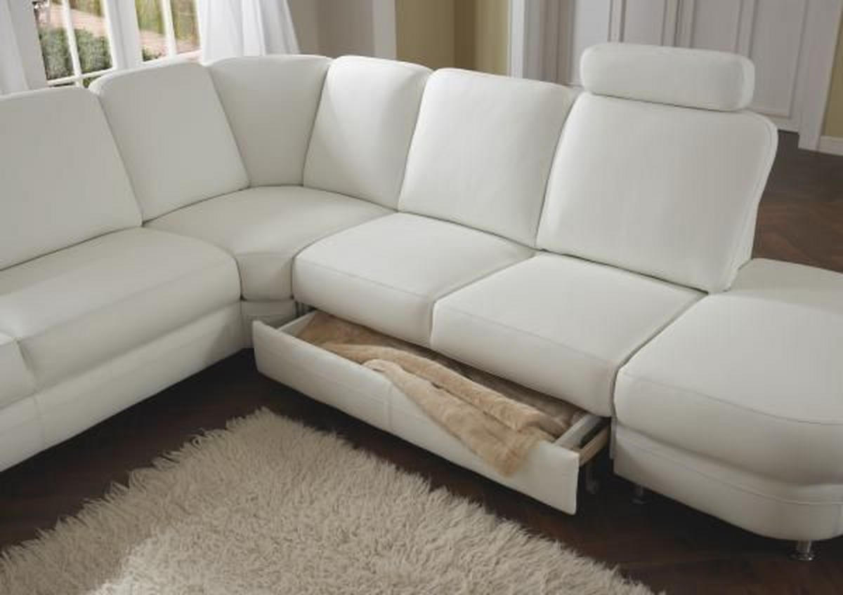 WOHNLANDSCHAFT in Echtleder Weiss  - Weiss/Alufarben, Konventionell, Leder/Metall (165/329/239cm) - Beldomo Premium