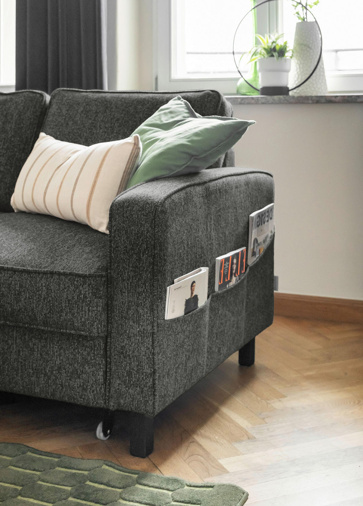 ECKSOFA in Struktur Dunkelgrau  - Dunkelgrau/Schwarz, Holz/Textil (148/228cm) - MID.YOU