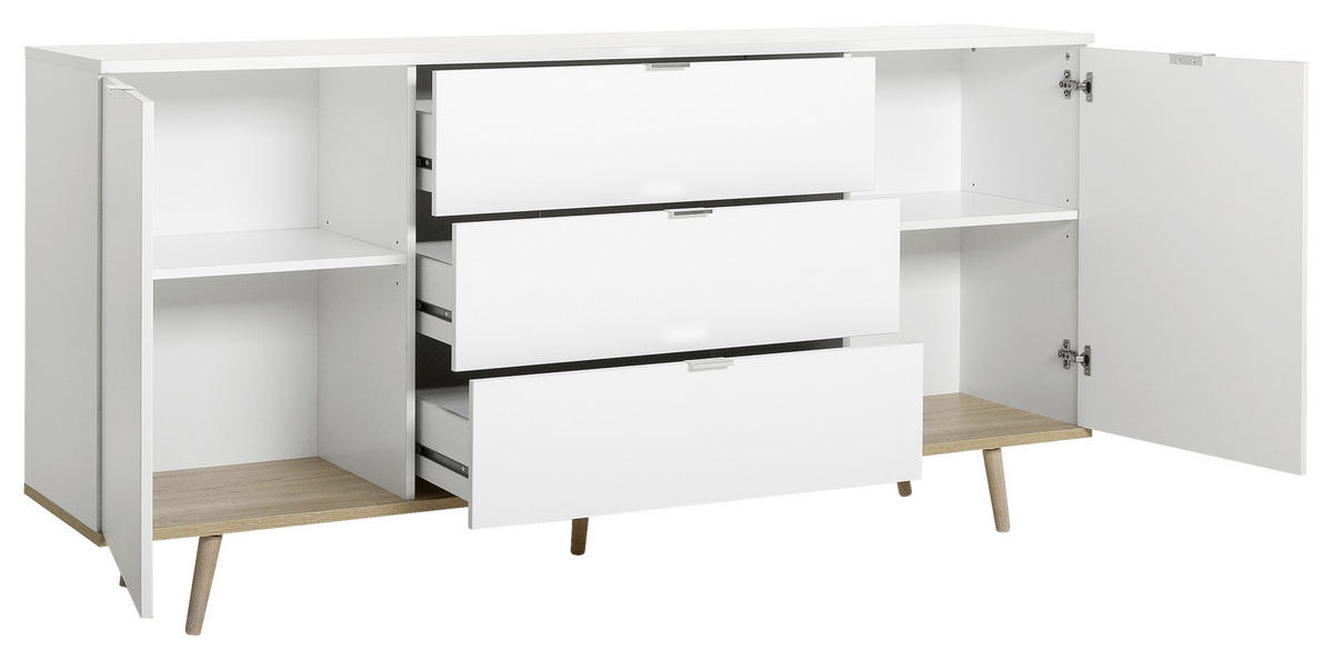 KOMODA, bela, hrast sonoma  - bela/barve aluminija, Konvencionalno, kovina/leseni material (180/87/40cm) - MID.YOU