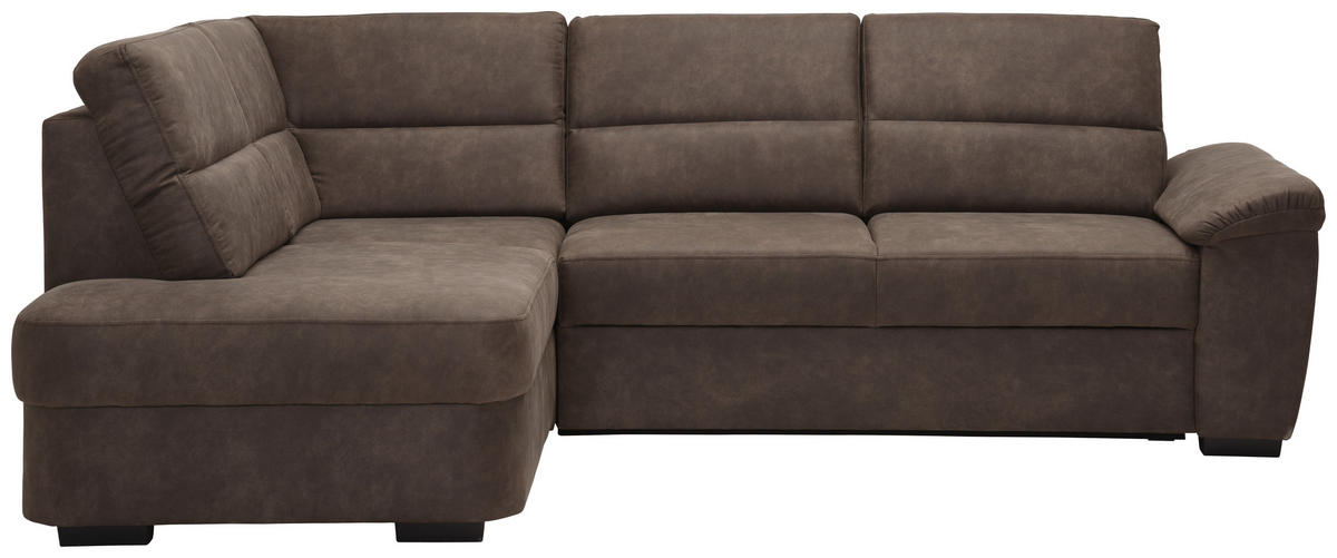 ECKBANK 203/163 cm Lederlook Schwarz, Eichefarben Eiche massiv Metall   - Eichefarben/Schwarz, Design, Holz/Textil (203/163cm) - Voleo