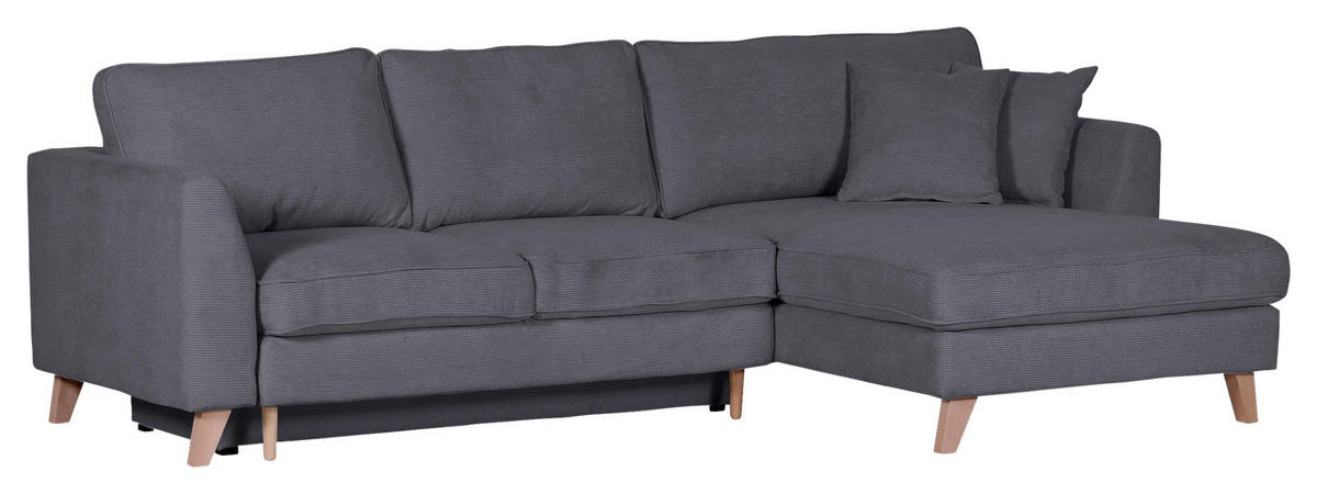 ECKSOFA in Cord Dunkelgrau  - Dunkelgrau/Buchefarben, Design, Holz/Textil (271/165cm) - MID.YOU