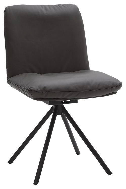 STUHL  in Stahl Echtleder pigmentiert  - Anthrazit/Graphitfarben, KONVENTIONELL, Leder/Metall (52/90/65cm) - Valnatura