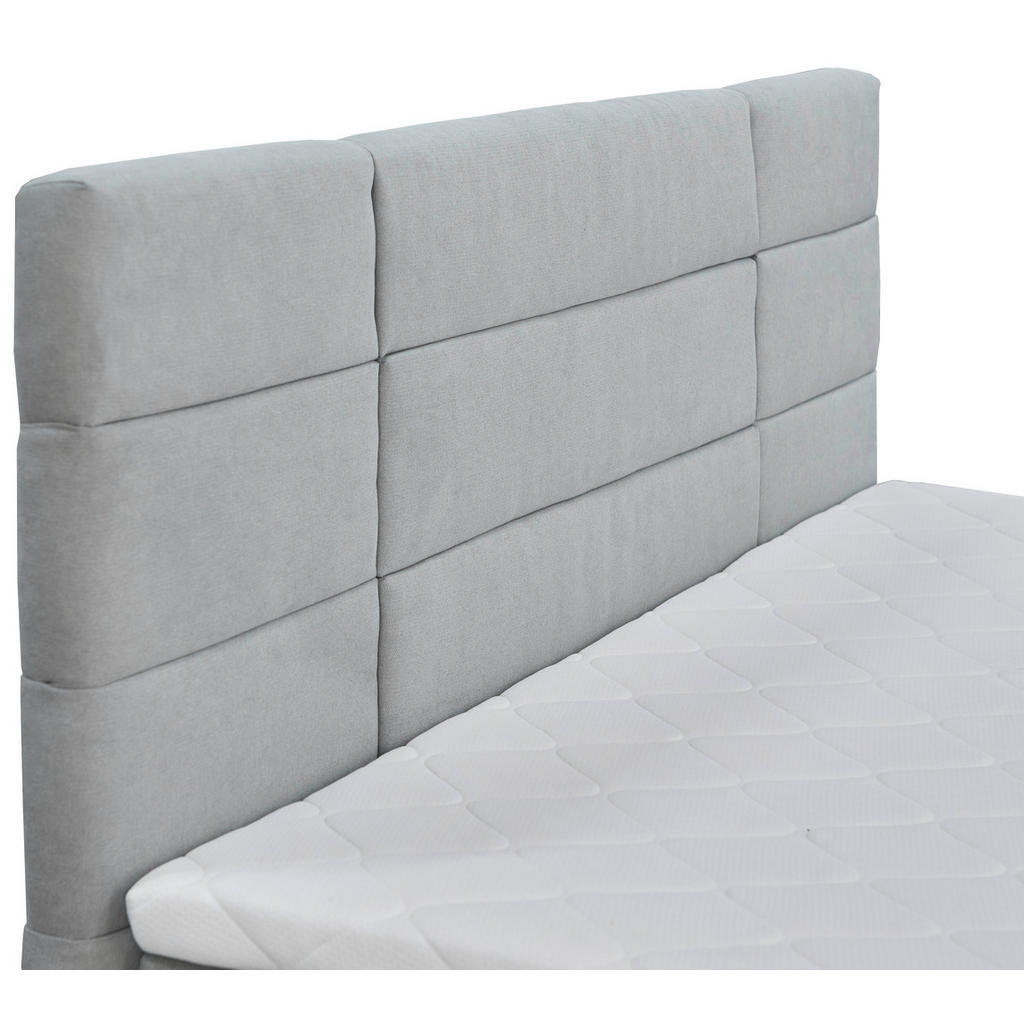 Thumbnail - Boxxx Boxbett, Grau, Textil, Kiefer, massiv, H2, Höhe ca. 18 cm, 180x200 cm, gepolstertes Kopfteil, Topper durchgehend, ...