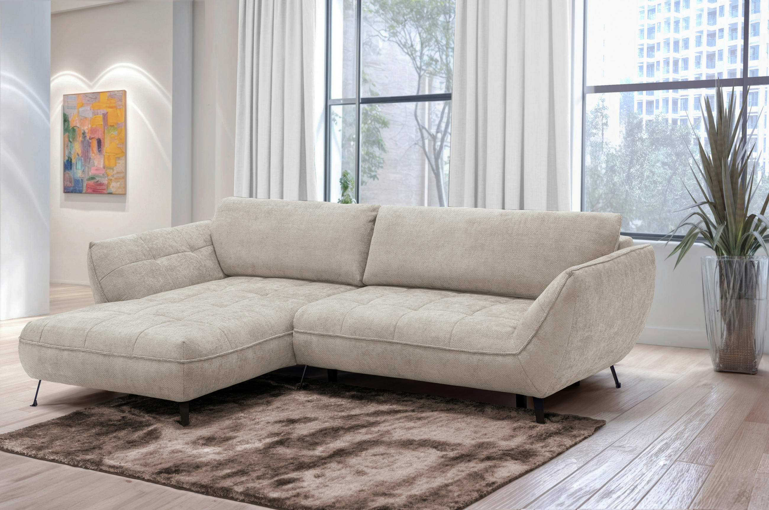 ECKSOFA in Struktur Sandfarben  - Sandfarben/Schwarz, Design, Textil/Metall (187/282cm) - Livetastic