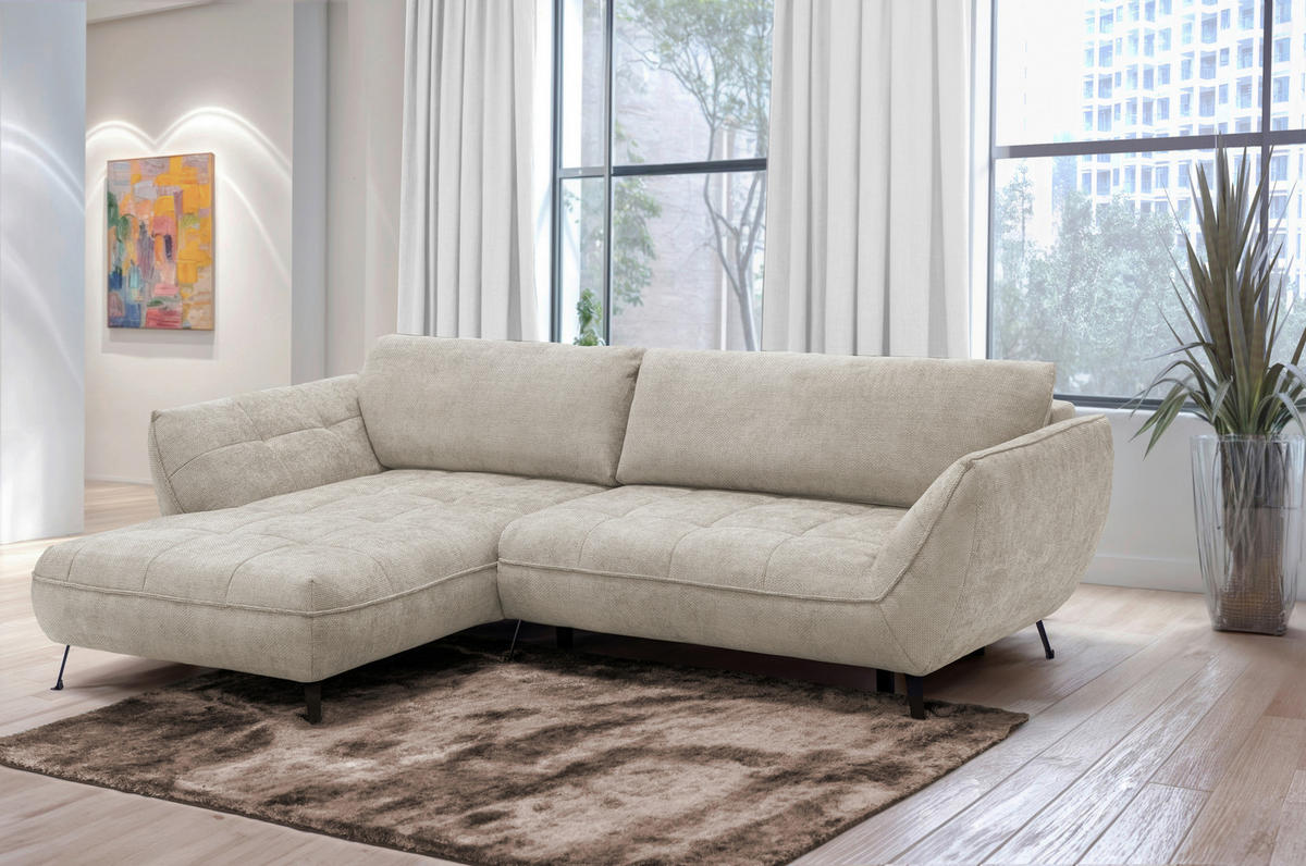 ECKSOFA in Struktur Sandfarben  187/282 cm  - Sandfarben/Schwarz, Design, Textil/Metall (187/282cm) - Livetastic
