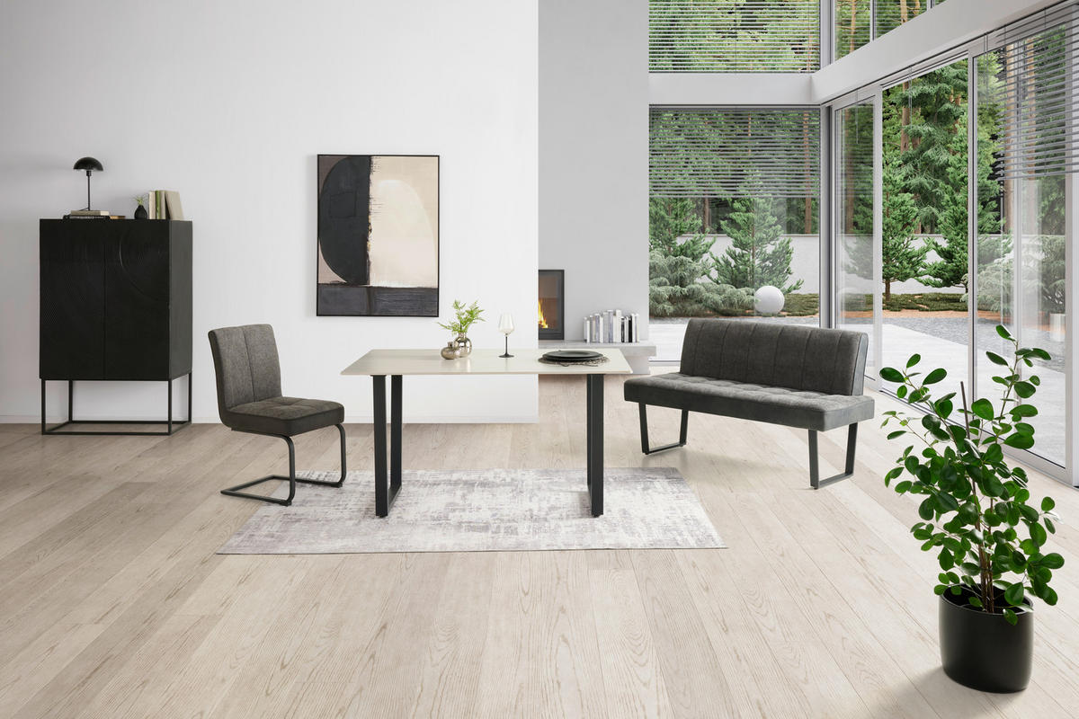 SITZBANK 140/86/70 cm Mikrofaser, Leinenoptik Grau, Schwarz  - Schwarz/Grau, KONVENTIONELL, Textil/Metall (140/86/70cm) - MID.YOU