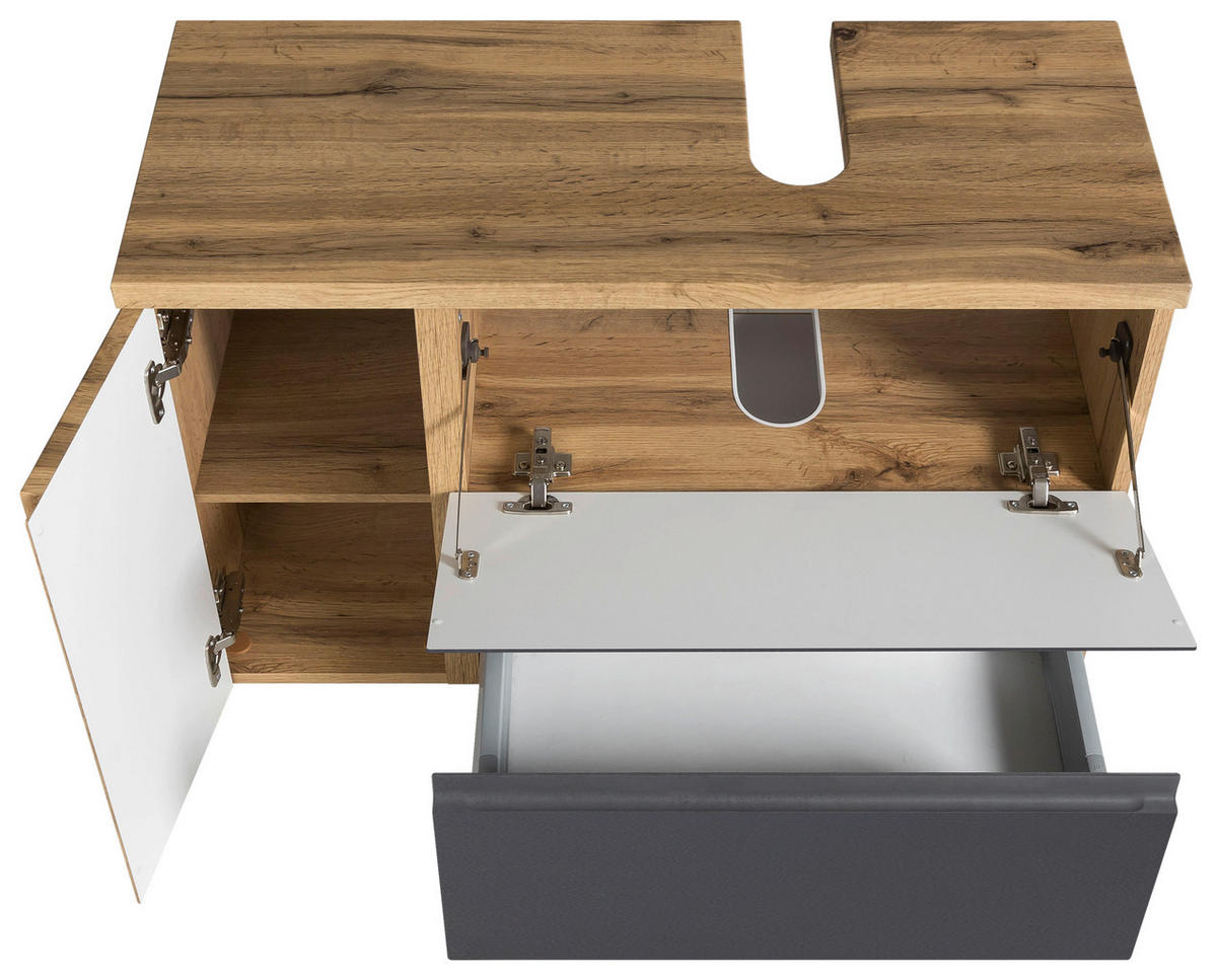 WASCHBECKENUNTERSCHRANK 85/56/35 cm  - Eiche Wotan/Grau, MODERN, Holzwerkstoff (85/56/35cm) - Held