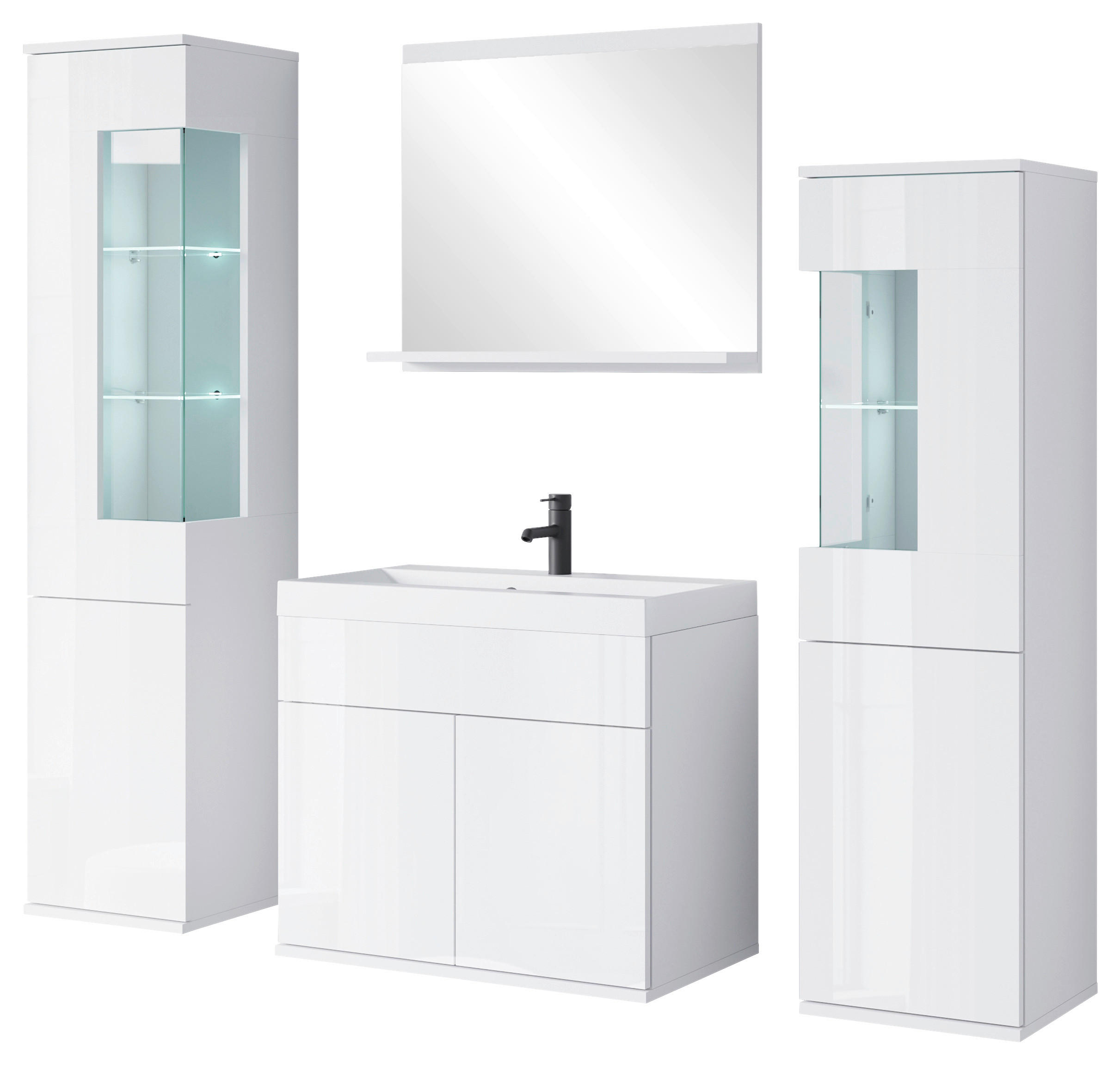 BADEZIMMER 5-teilig  in 120,4 cm  - Weiss Hochglanz/Weiss, Trend, Glas/Keramik (120,4cm) - P & B