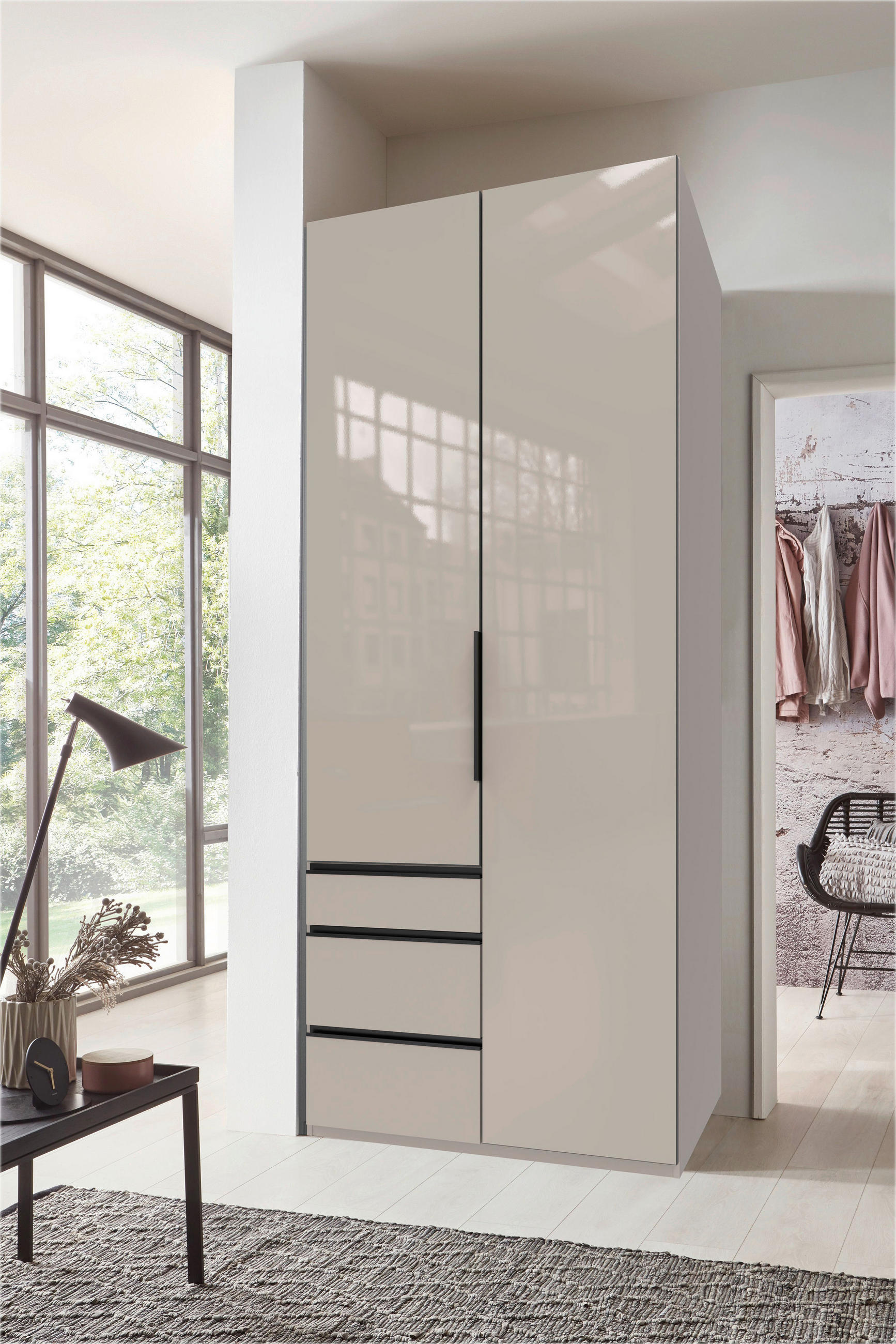 DREHTÜRENSCHRANK in Sahara  - Schwarz/Sahara, Konventionell, Glas/Holzwerkstoff (100/236/58cm) - Hom`in