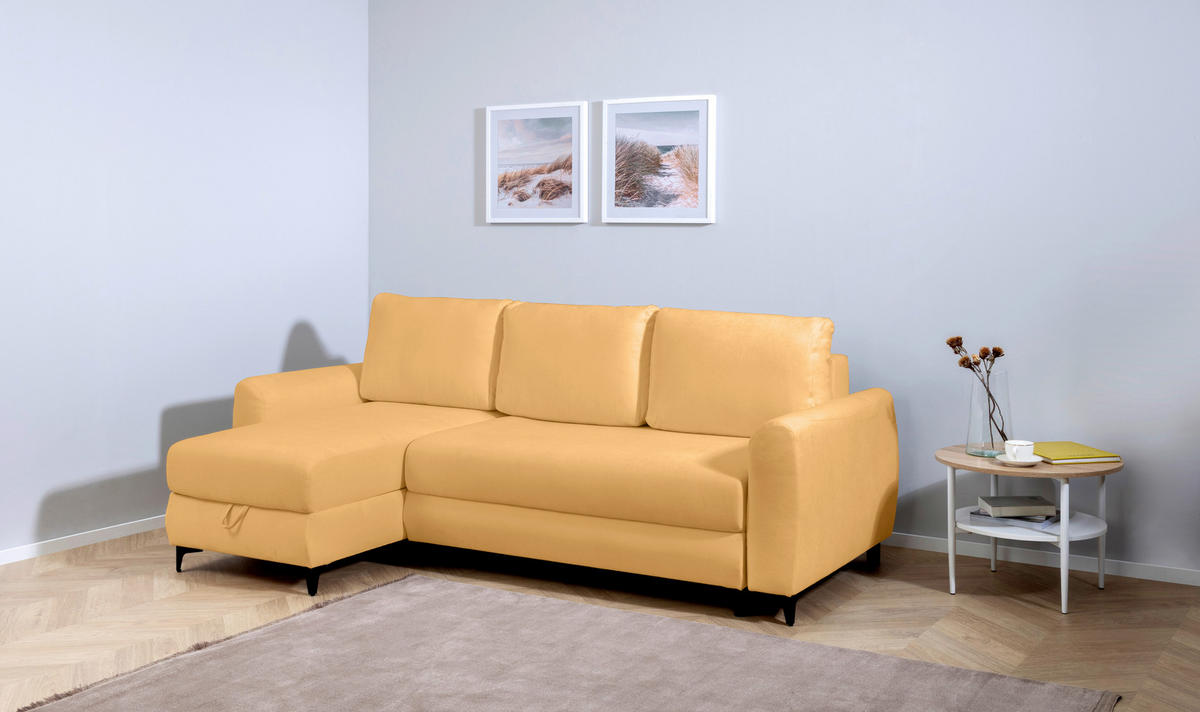 ECKSOFA Moli Gelb Bouclé  - Gelb/Schwarz, Design, Textil/Metall (236/148cm) - MID.YOU