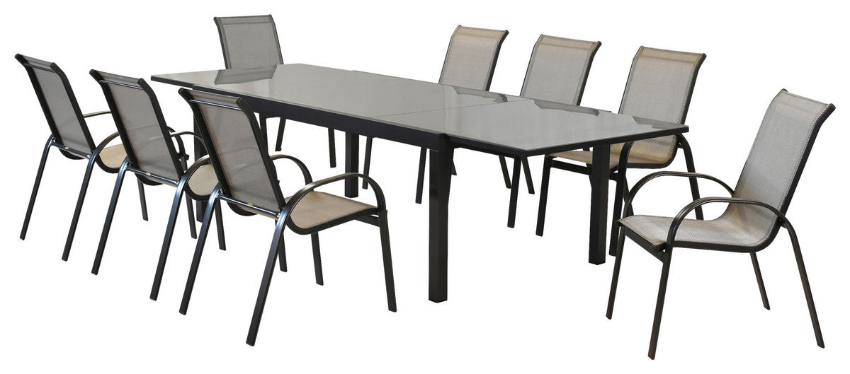 GARTENSET 9-teilig  - Graphitfarben/Braun, MODERN, Textil/Metall - Gardenson