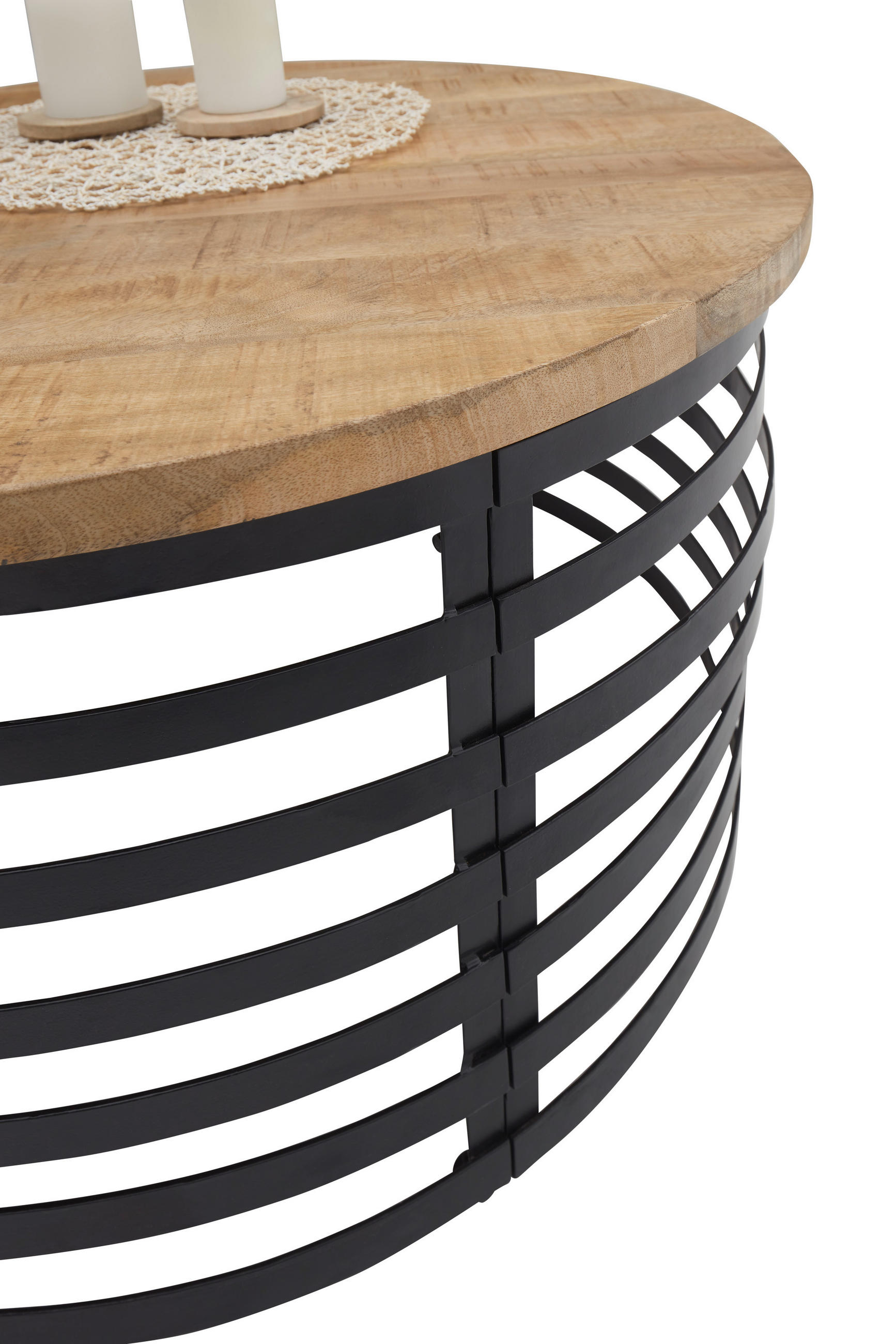 COUCHTISCH Mangoholz massiv 80/80/45 cm rund Schwarz, Braun  - Schwarz/Braun, Design, Holz/Metall (80/80/45cm) - Livetastic