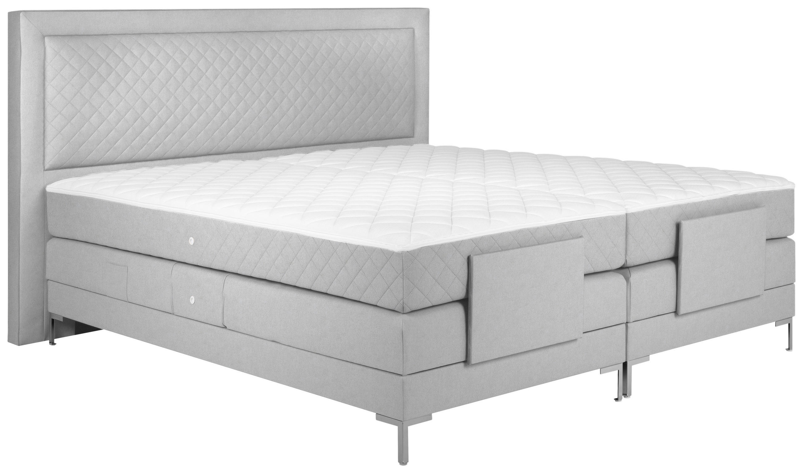 BOXSPRINGBETT 160/200 cm  in Hellgrau  - Hellgrau/Alufarben, Design, Textil/Metall (160/200cm) - Welnova