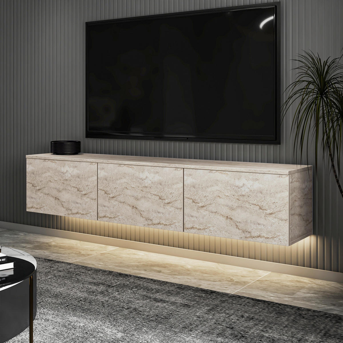 LOWBOARD Neon TV-Möbel  in 160/35/32 cm  - Eichefarben/Beige, Design, Holzwerkstoff (160/35/32cm) - Livetastic