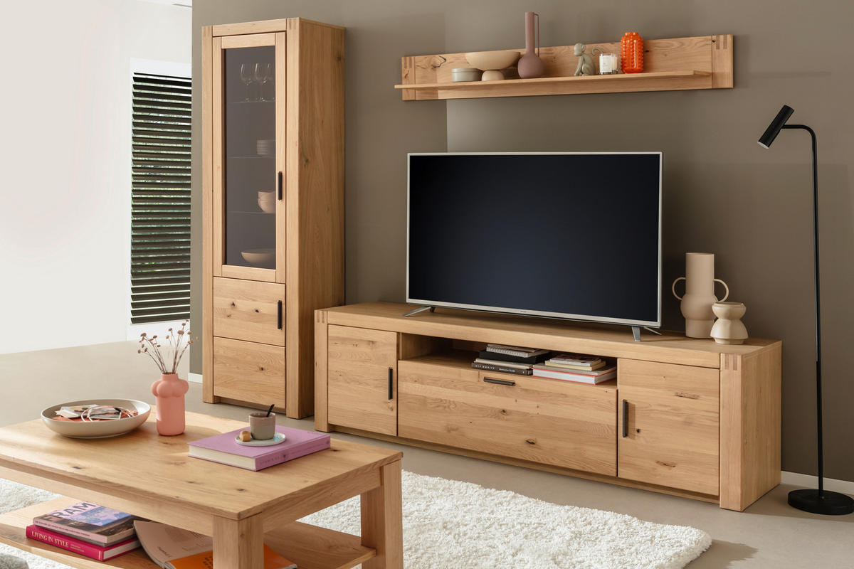 WOHNWAND 3-teilig  in Eichefarben 283/203/50 cm  - Eichefarben/Anthrazit, Design, Glas/Holz (283/203/50cm) - Livetastic