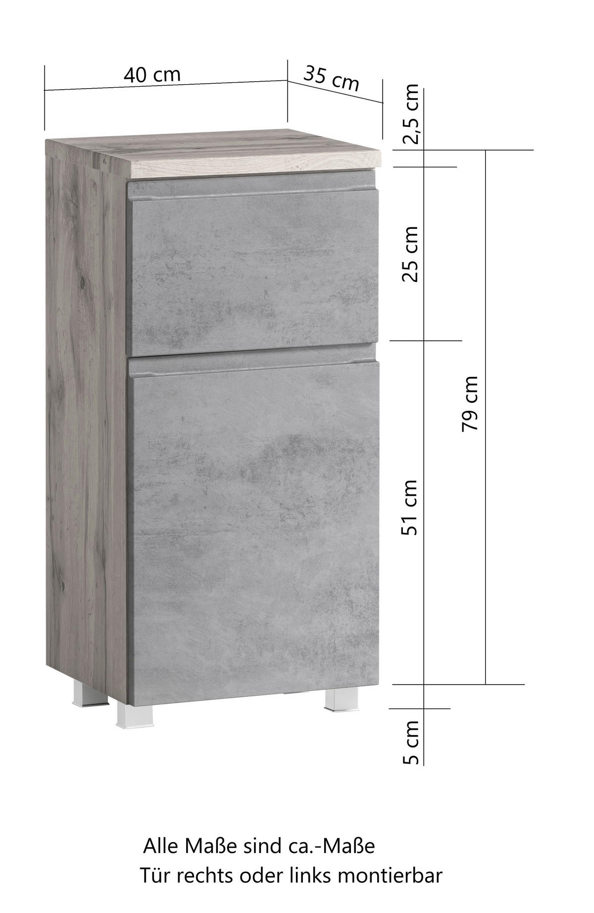 UNTERSCHRANK 40/79/35 cm   - Eiche Wotan/Hellgrau, MODERN, Holzwerkstoff (40/79/35cm) - Held