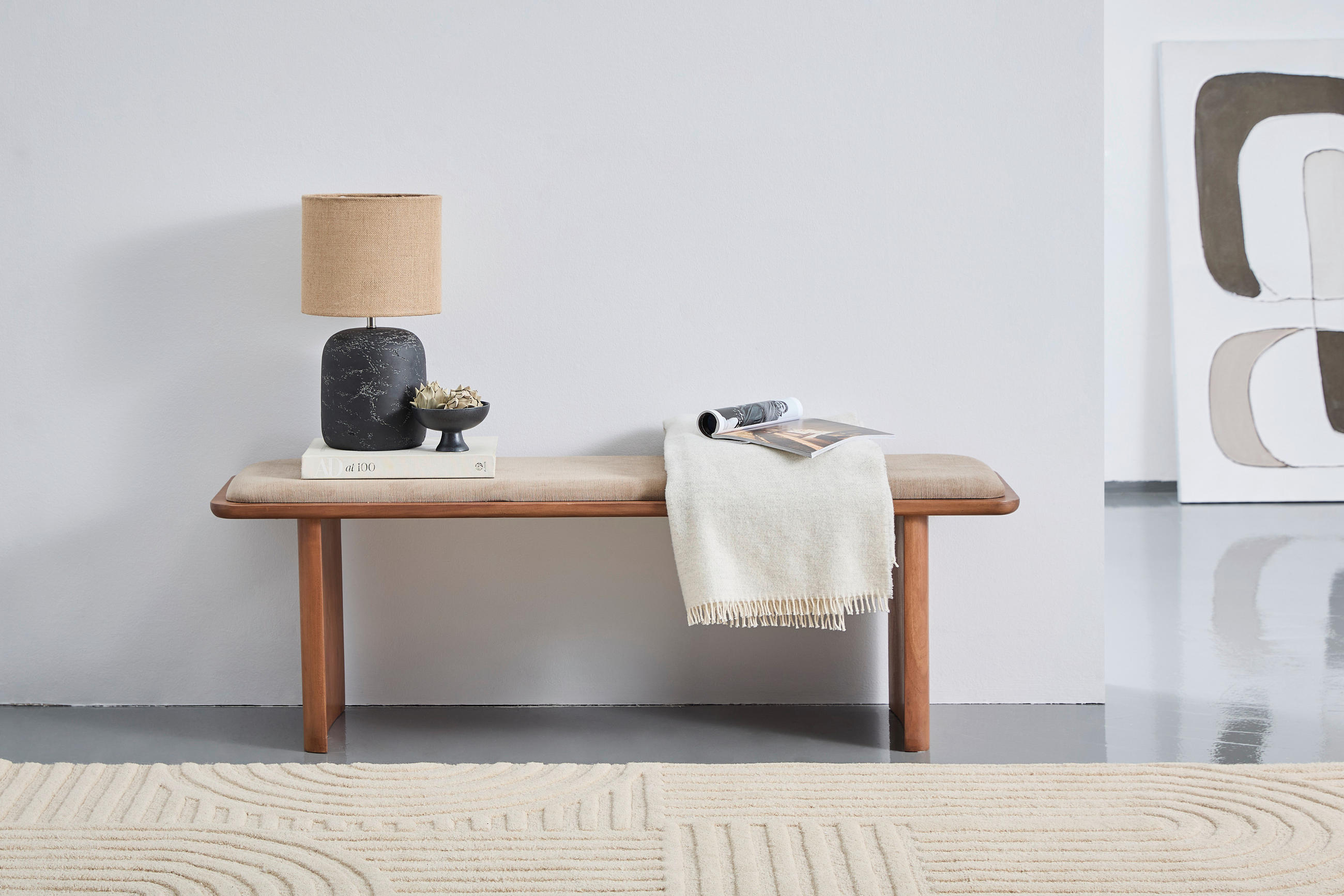 SITZBANK 140/40/45 cm Webstoff Walnussfarben Akazie massiv  - Walnussfarben/Creme, Design, Holz/Textil (140/40/45cm) - Livetastic