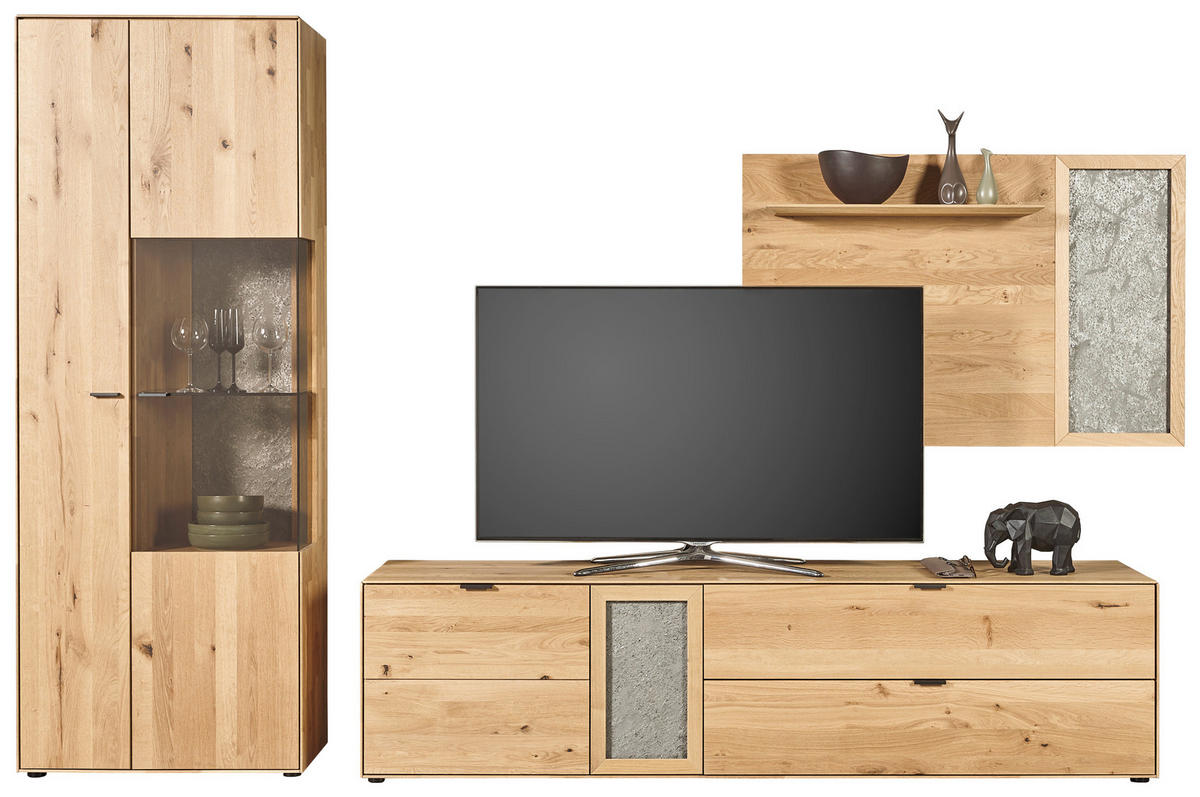 WOHNWAND  in Wildeiche  322,4/205,5/45,2 cm    - Wildeiche/Schwarz, Natur, Glas/Holz (322,4/205,5/45,2cm) - Valnatura