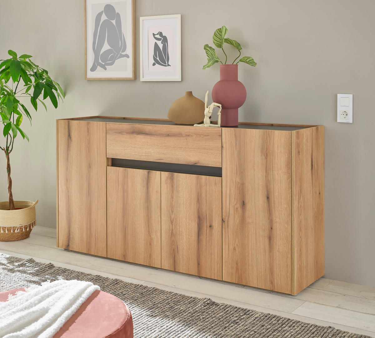 SIDEBOARD  170/86/40 cm 2 Schublade(n)  - Eichefarben/Anthrazit, Design, Holzwerkstoff/Kunststoff (170/86/40cm) - Modante