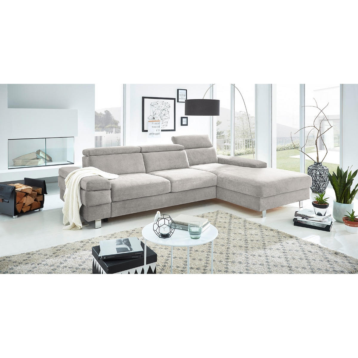 ECKSOFA in Webstoff Silberfarben  - Silberfarben, Konventionell, Textil/Metall (182/82/260cm) - Trendmanufaktur