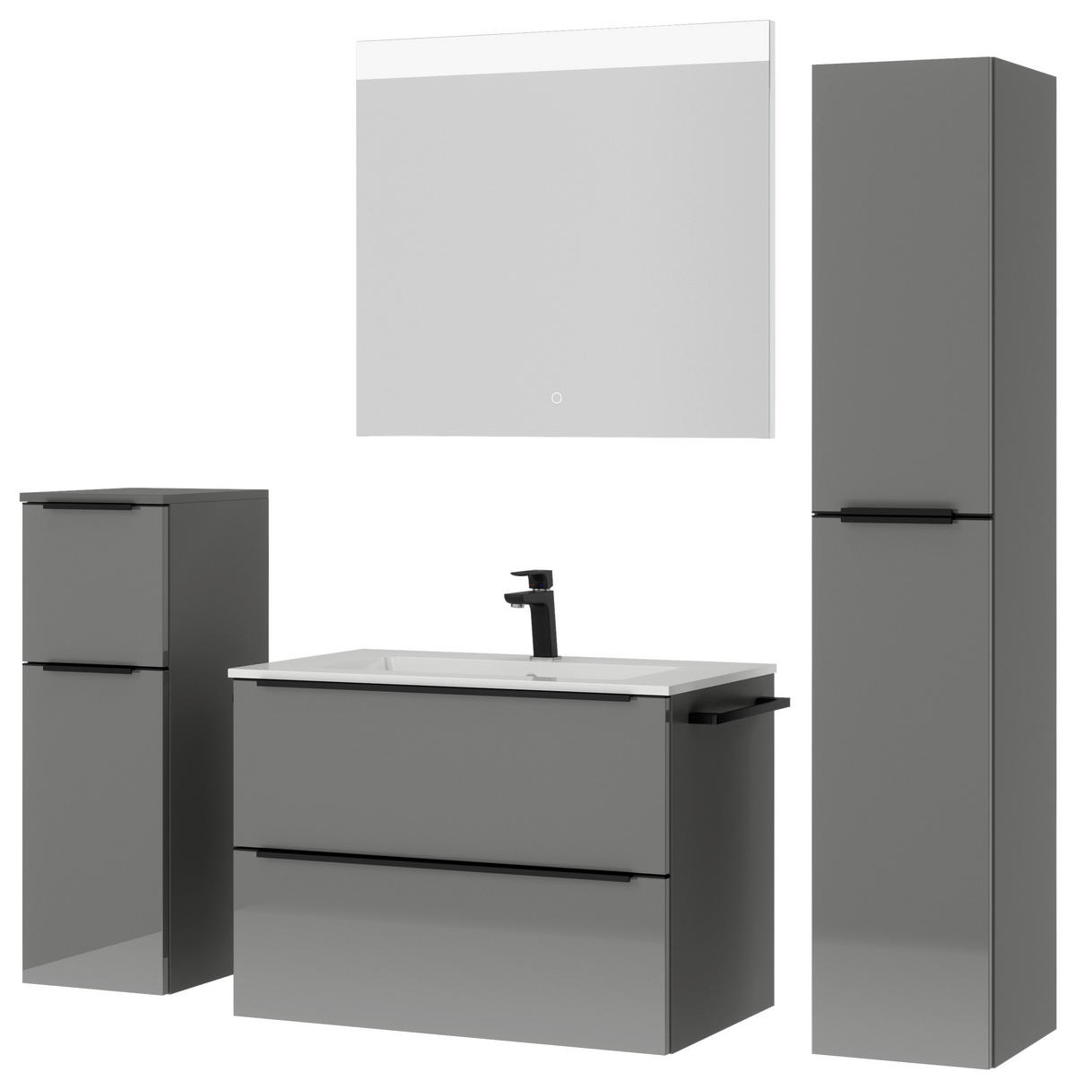 BADEZIMMER 5-teilig  in 141 cm  - Schieferfarben/Schwarz, MODERN, Holzwerkstoff/Stein (141cm) - Nobilia