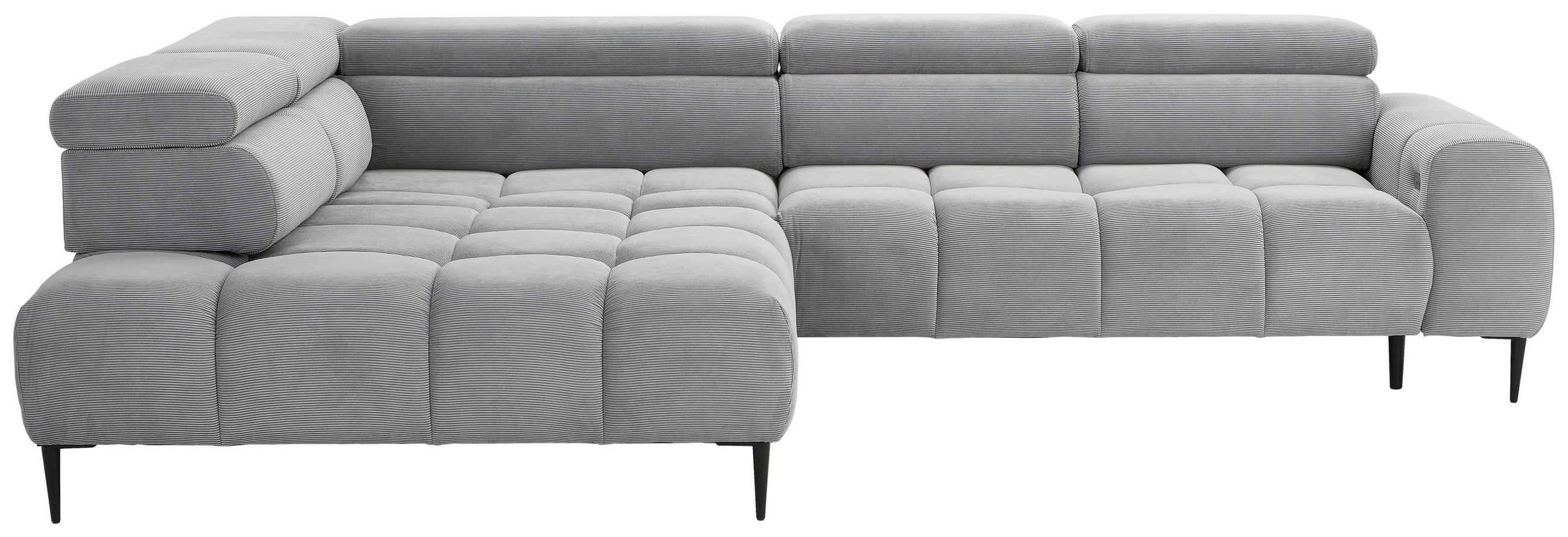 WOHNLANDSCHAFT Grau Cord  - Schwarz/Grau, MODERN, Textil/Metall (216/300cm) - Welnova