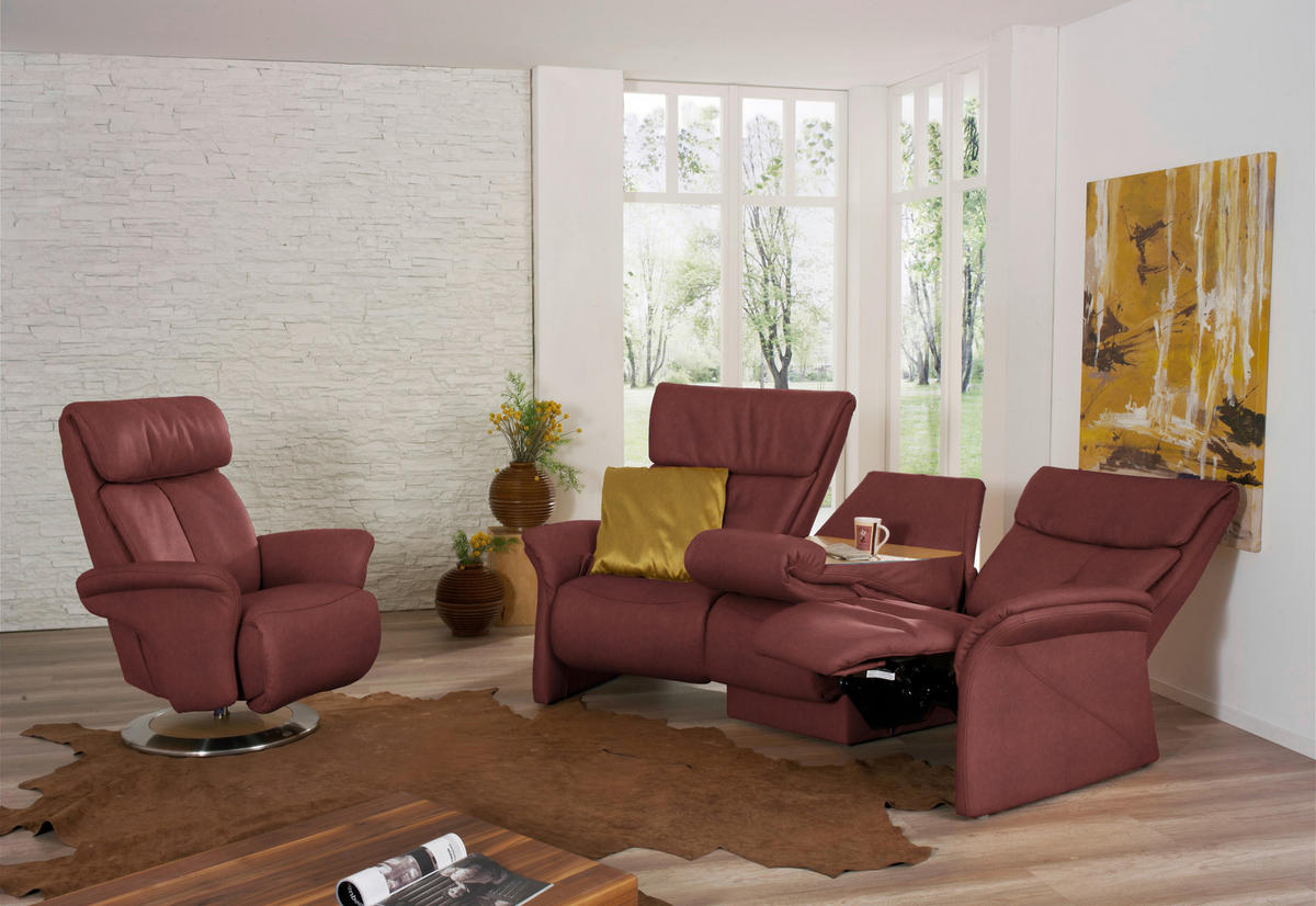 TRAPEZSOFA in Echtleder Rotbraun  - Rotbraun/Naturfarben, KONVENTIONELL, Leder/Holz (208/103/105cm) - Himolla Komfortklass